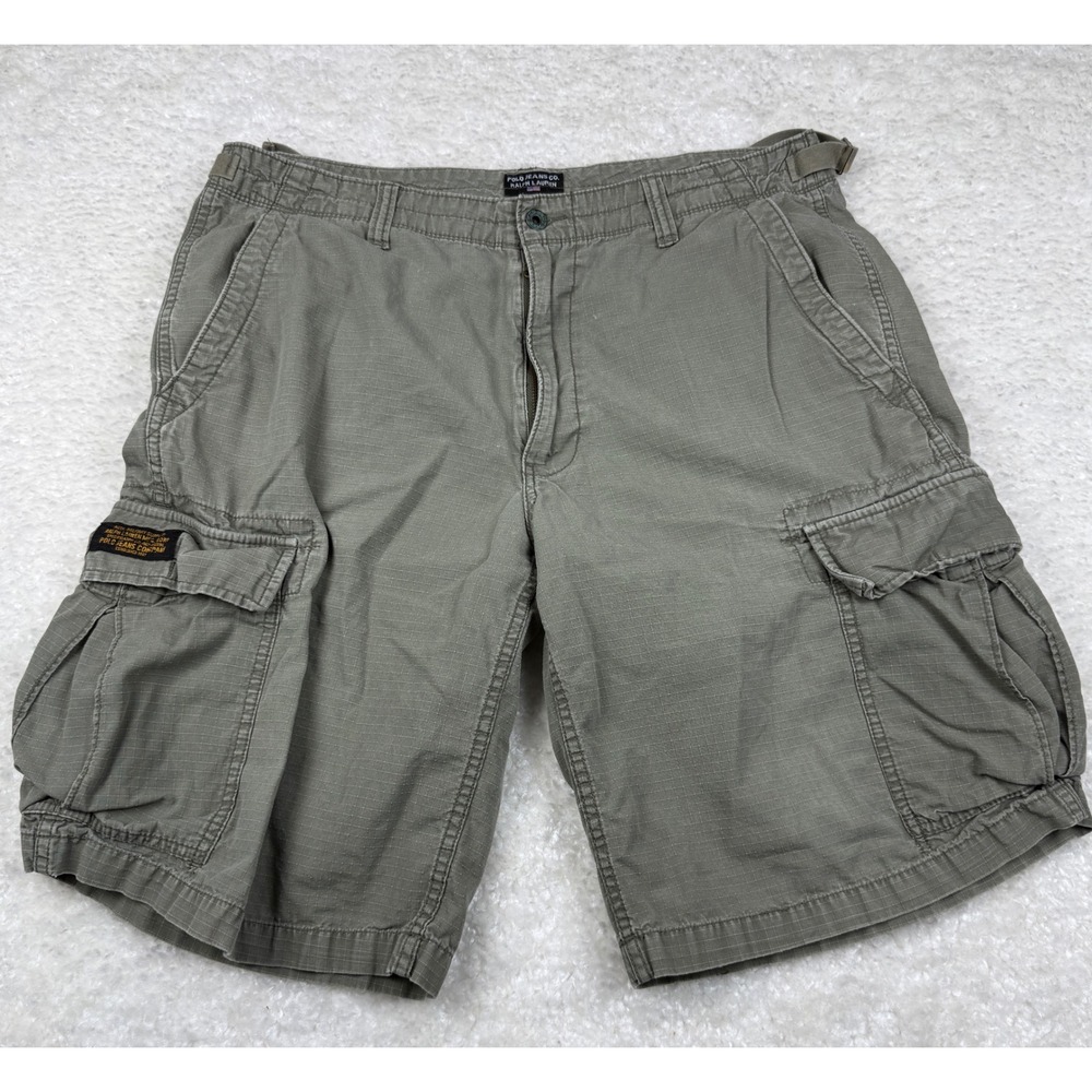 Polo Jeans Co Ralph Lauren Cargo Shorts Mens 36 Olive Green Ripstop Military